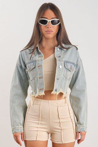 200080-STAY POSITIVE EYE Crop Denim Jacket