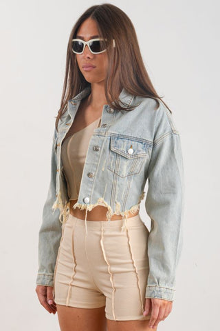 200080-STAY POSITIVE EYE Crop Denim Jacket