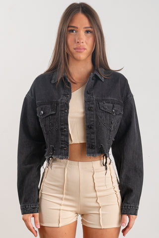 200013-LOVE RAINBOW HEART Crop Denim Jacket