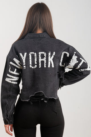 200019-NEW YORK CITY (STATUE LIBERTY) Denim Crop Jacket