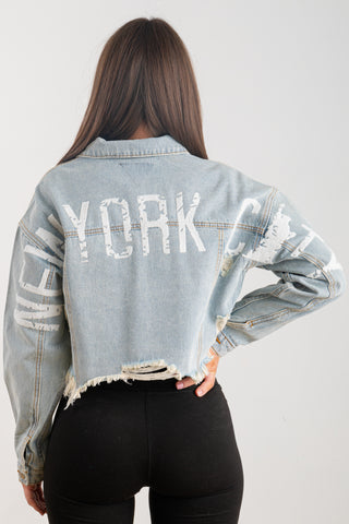 200019-NEW YORK CITY (STATUE LIBERTY) Denim Crop Jacket