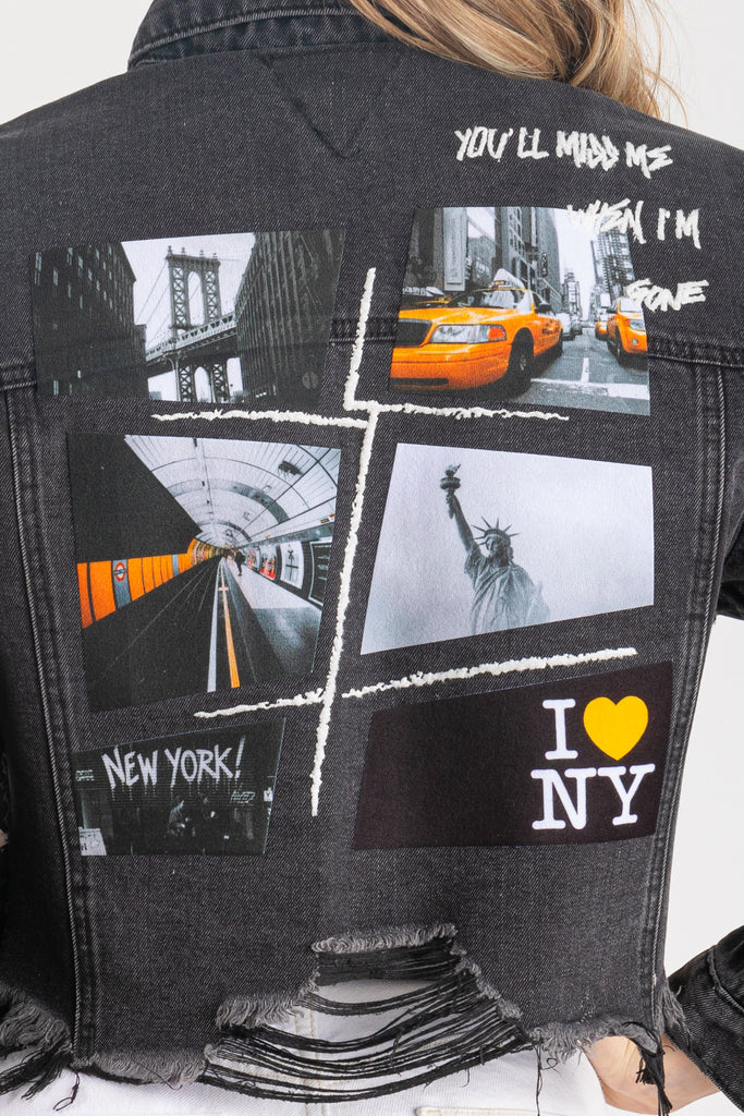 200020-NEW YORK COLLAGE (I<3NY) Denim Crop Jacket