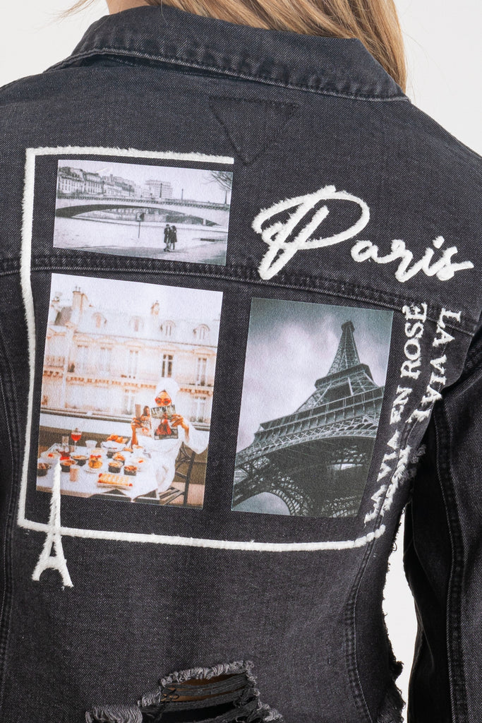 200021-PARIS COLLAGE Denim Crop Jacket