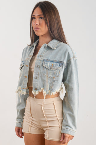 200024-SEE GOOD IN ALL THINGS Denim Crop Jacket