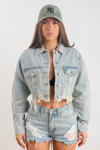 200033-VENICE MAGAZINE Denim Crop Jacket