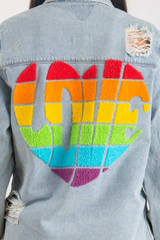 300008-LOVE COLORED HEART Denim Long Jacket