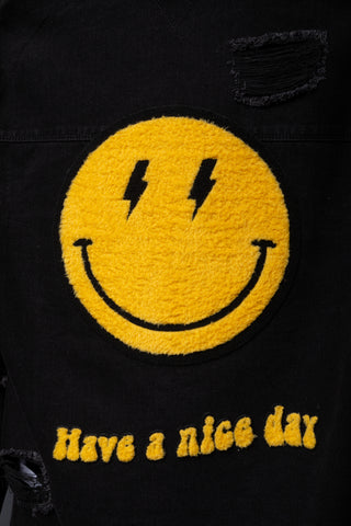 300016-SMILEY FACE BOLT VECTOR (YELLOW) Denim Long Jacket