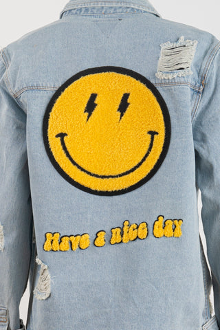 300016-SMILEY FACE BOLT VECTOR (YELLOW) Denim Long Jacket