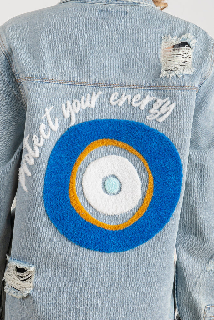 300060-PROTECT YOUR ENERGY Long denim jacket