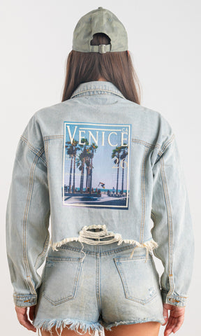 200033-VENICE MAGAZINE Denim Crop Jacket