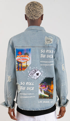 300007-LIFE IS A GAMBLE Denim Long Jacket