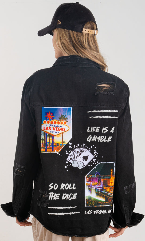 300007-LIFE IS A GAMBLE Denim Long Jacket