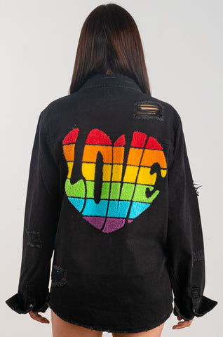 300008-LOVE COLORED HEART Denim Long Jacket