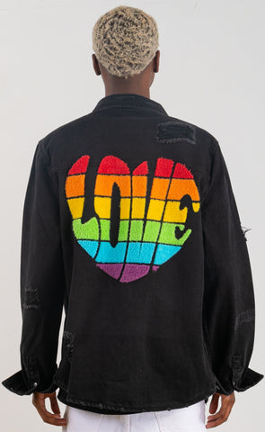 300008-LOVE COLORED HEART Denim Long Jacket