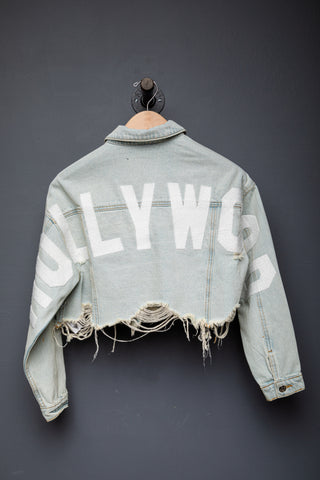 200008-HOLLYWOOD BIG TYPO Denim Crop Jacket